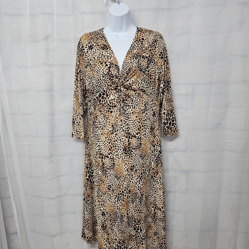 Elementz Dress Leopard Brown Midi Grunge Indie Sleeze Casual M